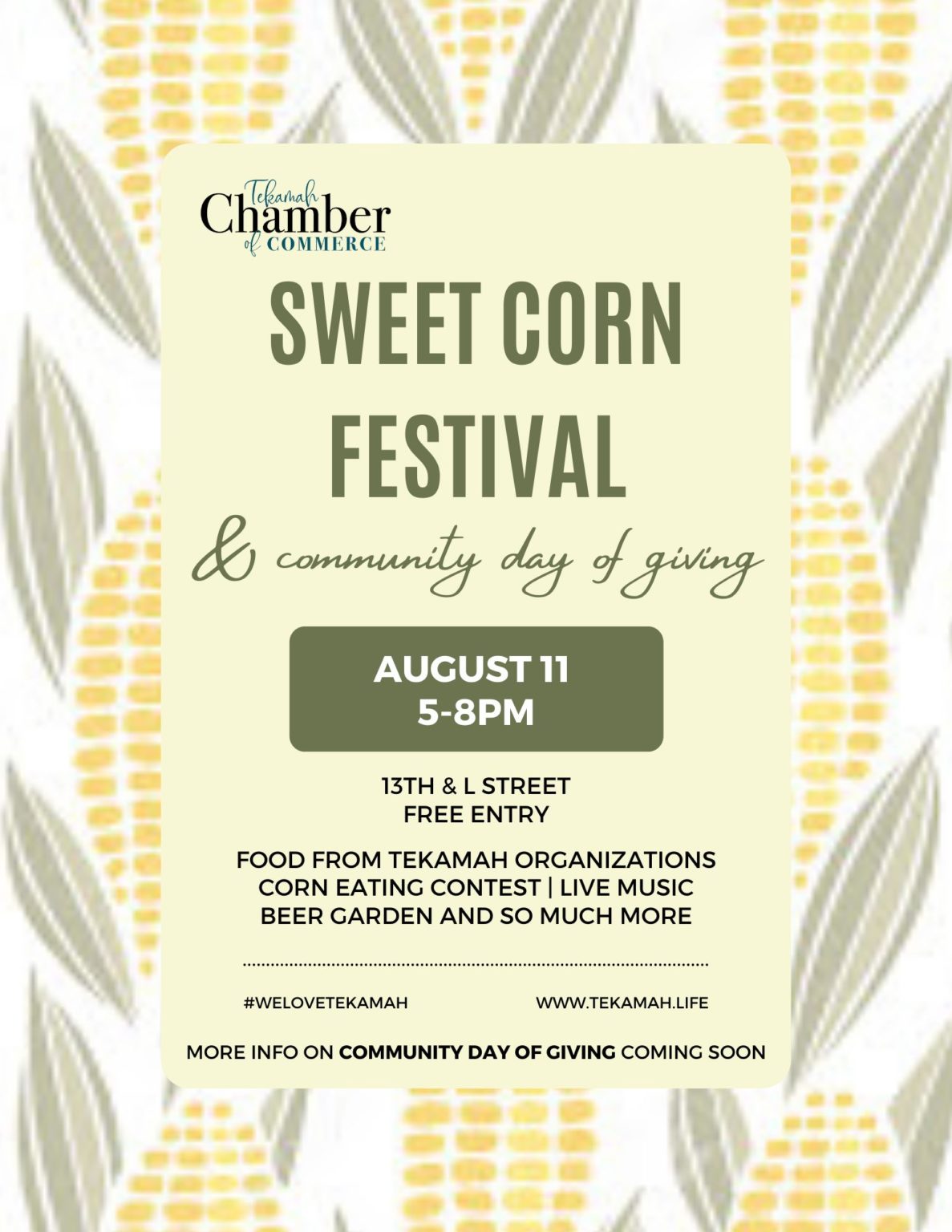 Our Sweet Corn Festival + Community Day of Giving is August 11